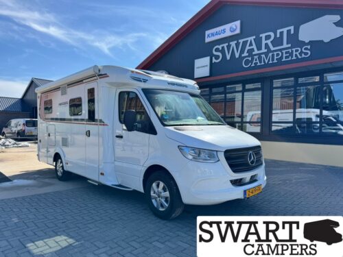 WEINSBERG CARACOMPACT MB 640 MEG EDITION PEPPER - Swart Campers White Mercedes motorhome parked outside the Swart Campers showroom on a sunny day.